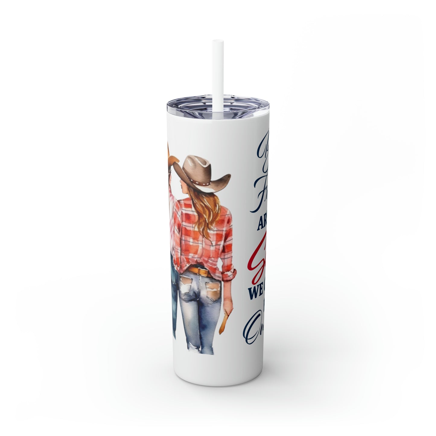 Skinny Tumbler with Straw, 20oz, Personalised, Horse and Girls, Western, Best Friends