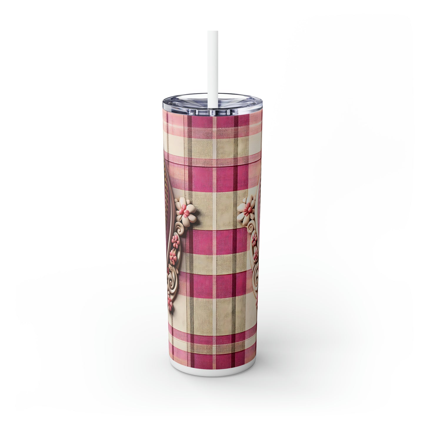 Skinny Tumbler with Straw, 20oz, Panda, Valentines Day