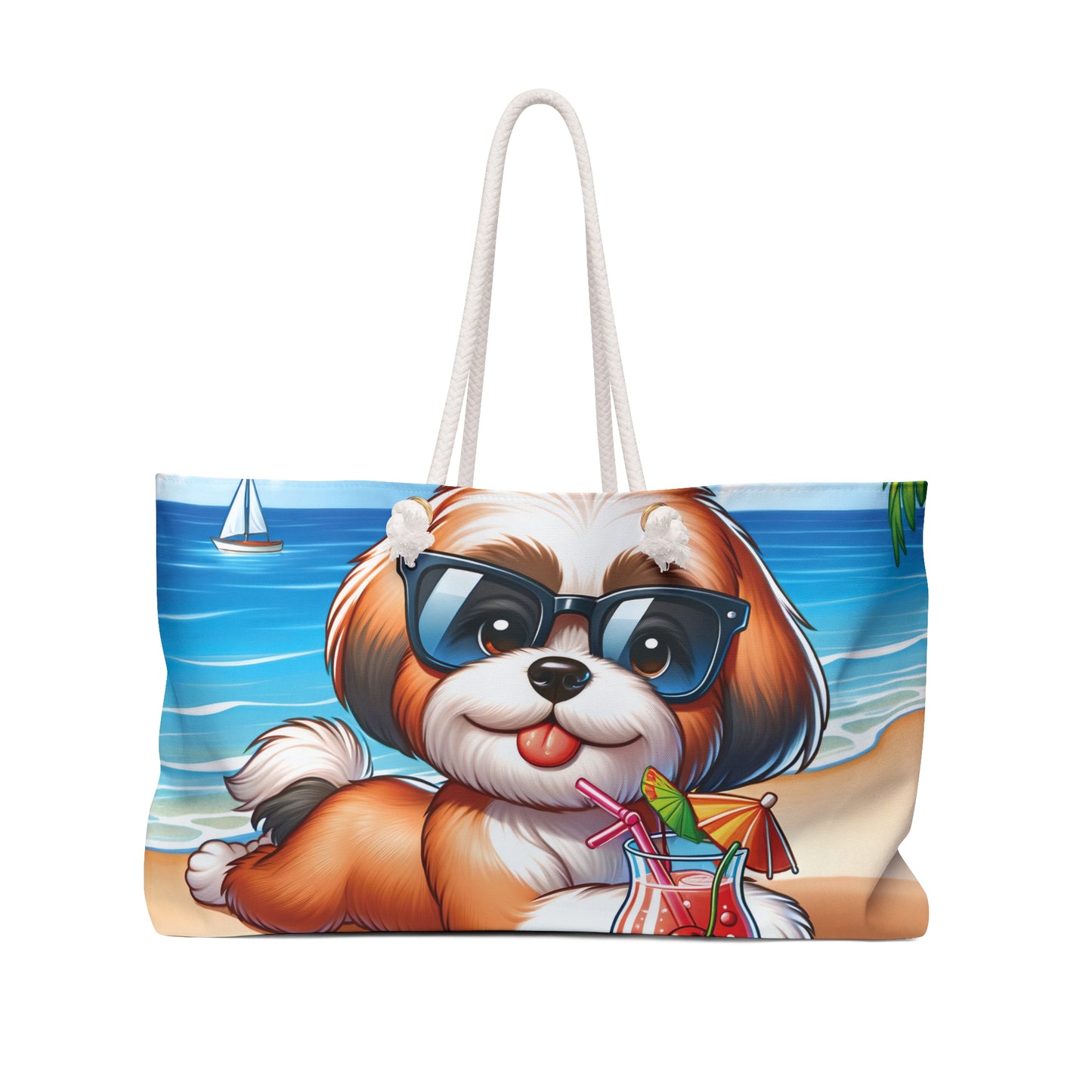 Personalised/Non-Personalised Weekender Bag, Summer Beach Dog, Lhasa Apso, Large Weekender Bag, Beach Bag, Book Bag