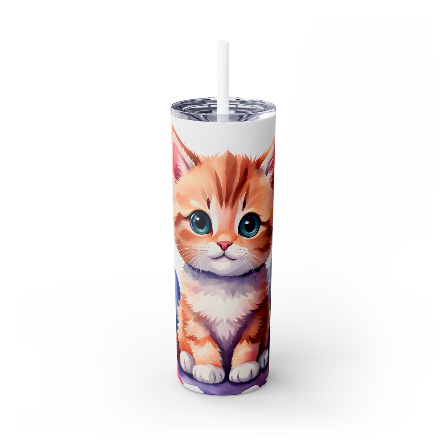 Skinny Tumbler with Straw, 20oz, Cat