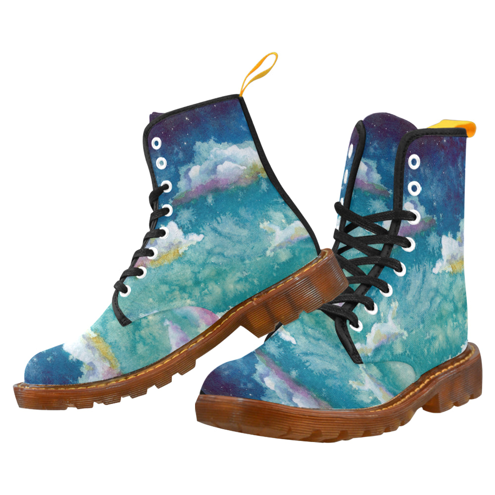 Watercolor Clouds and Starry Sky honey Martin Boots For Men Model 1203H