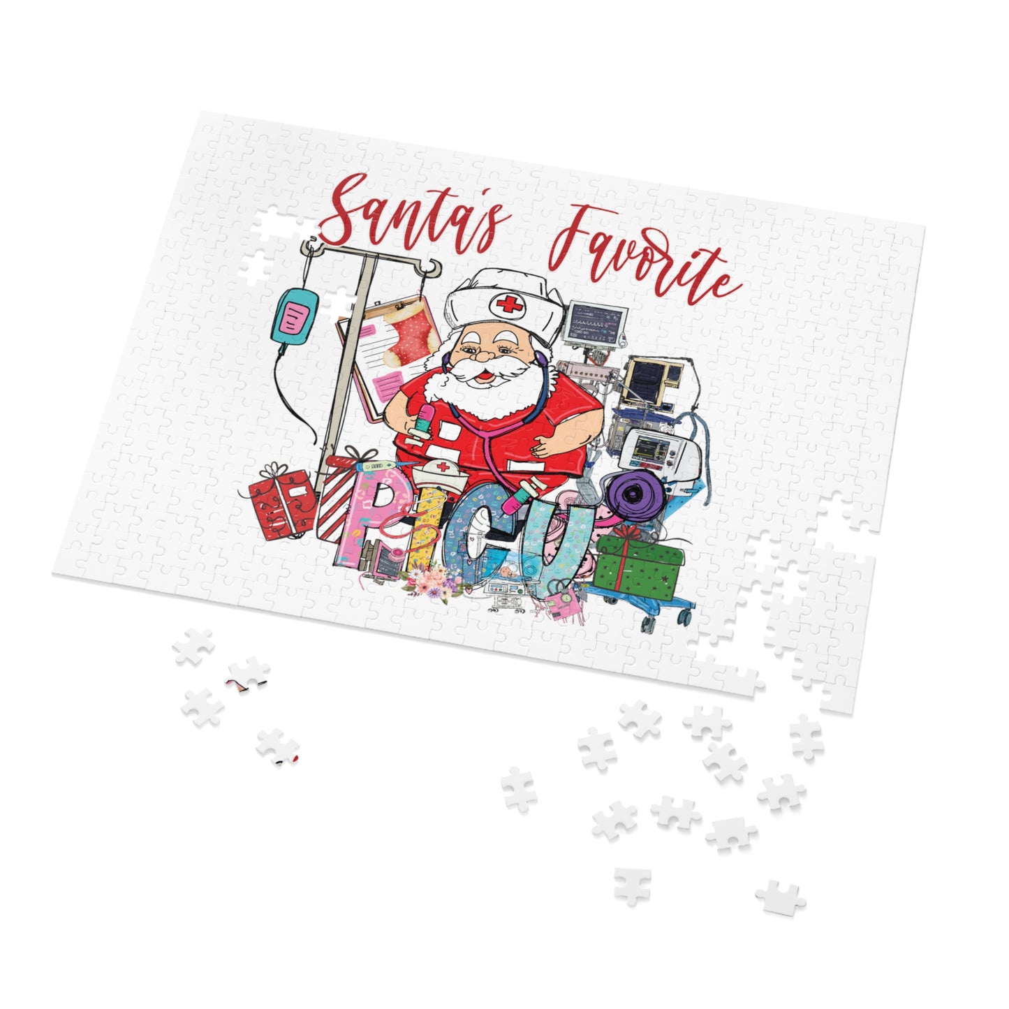 Jigsaw Puzzle, Santa's Favorite PICU Nurse, Personalised/Non-Personalised (30, 110, 252, 500,1000-Piece)