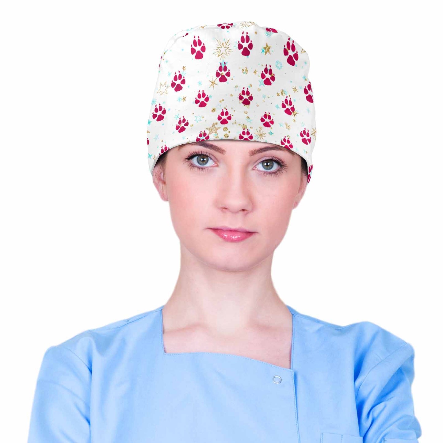 Nurse Scrub Cap Doggie Paw Prints White  Scrub Cap