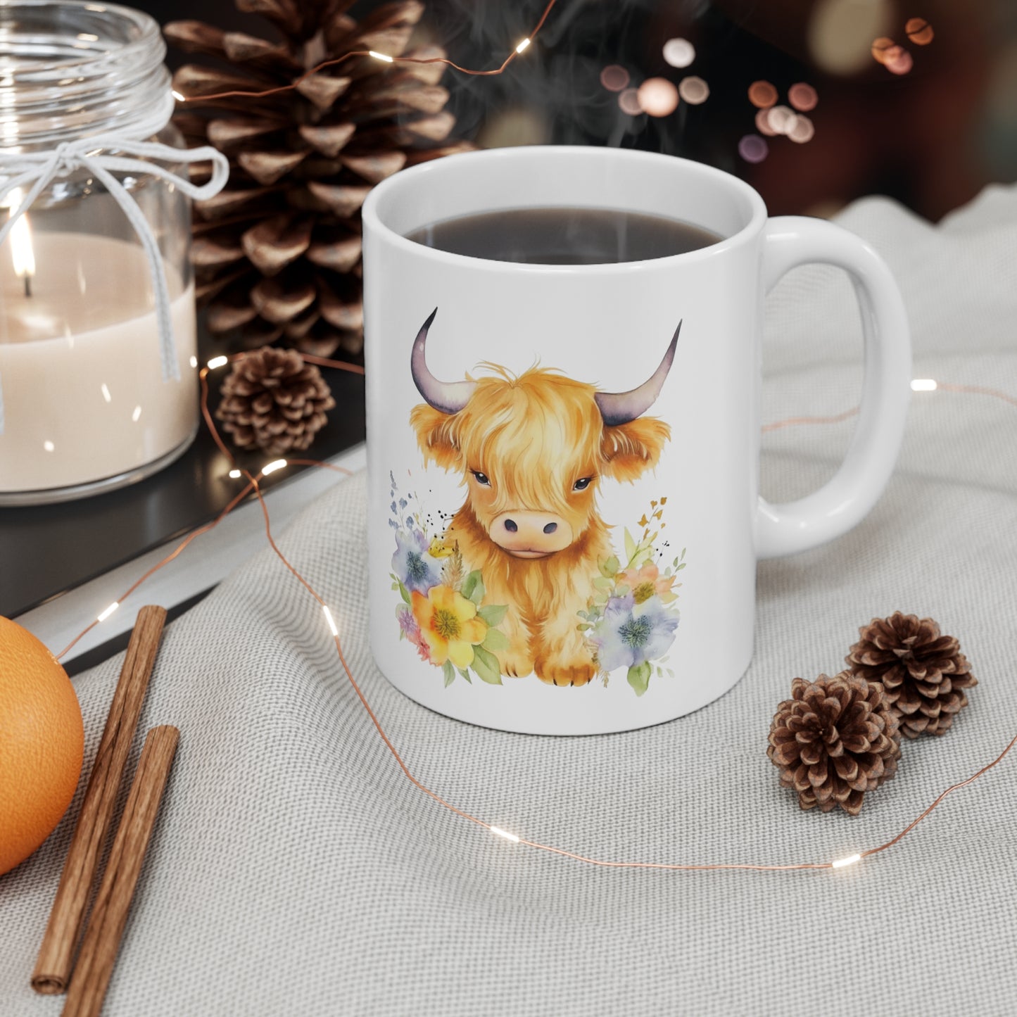 Personalised/Non Personalised Highland Cow, Ceramic Mug 11oz, Highland Cow Mug