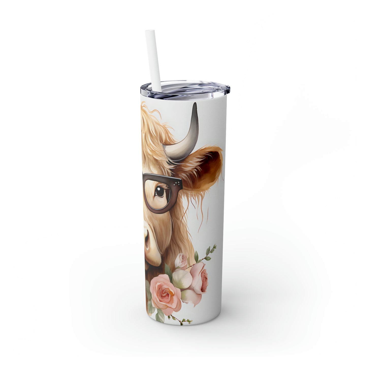 Skinny Tumbler with Straw, 20oz Highlander Cow