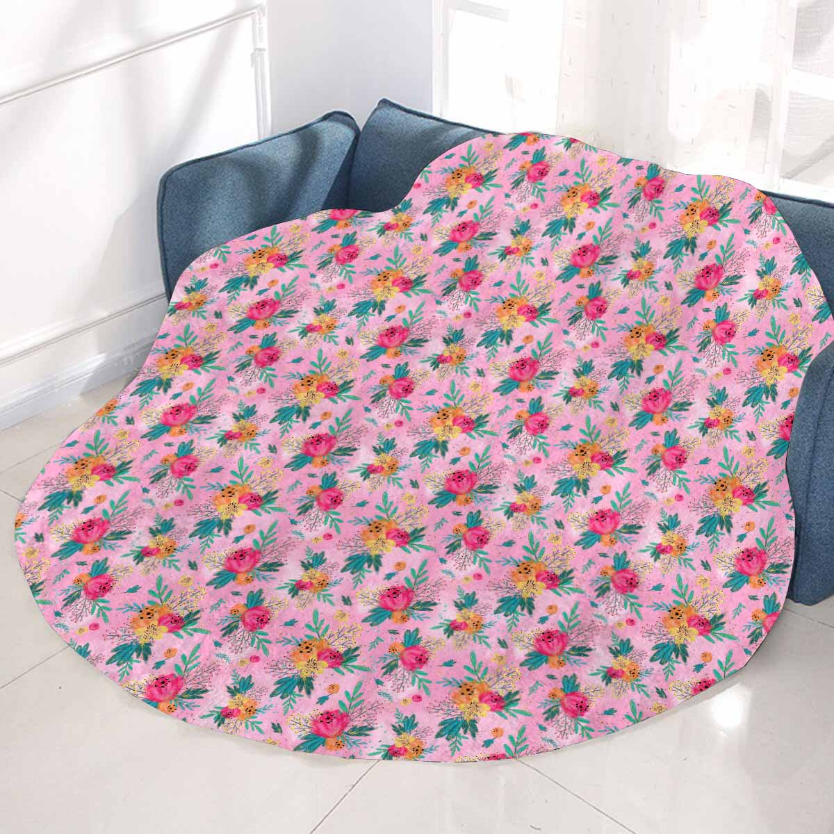 Australian Floral Pink  Circular Micro Fleece Blanket 47"