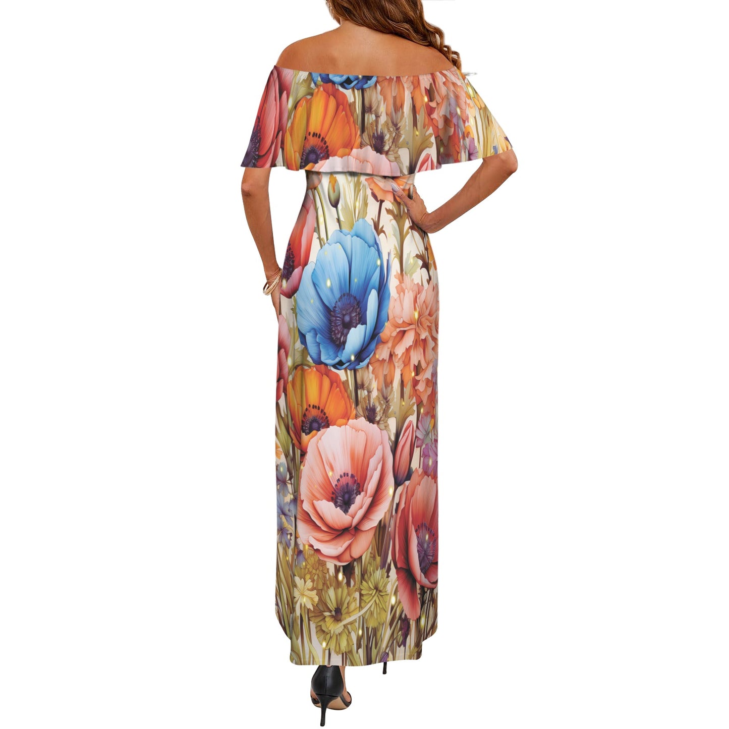 Wildflowers awd425 Women's Off Shoulder Ruffle Boat Neck Dress (Model D71)