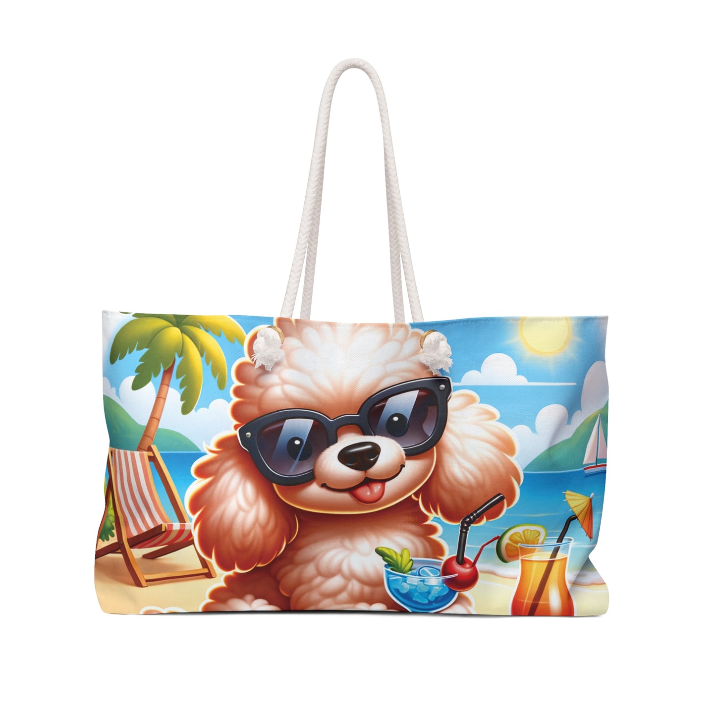 Personalised/Non-Personalised Weekender Bag, Summer Beach Dog, Poodle, Large Weekender Bag, Beach Bag, Book Bag