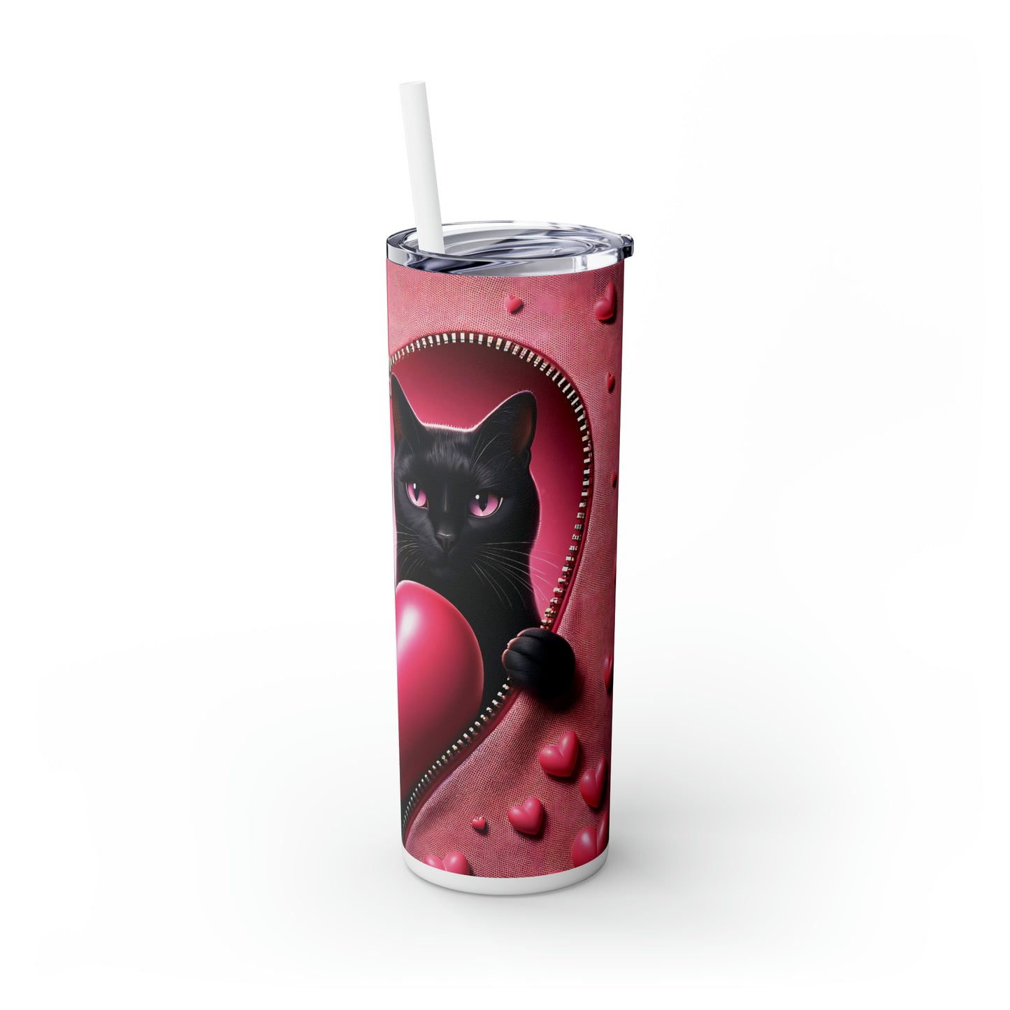 Skinny Tumbler with Straw, 20oz, Cat, Valentines Day, awd-755