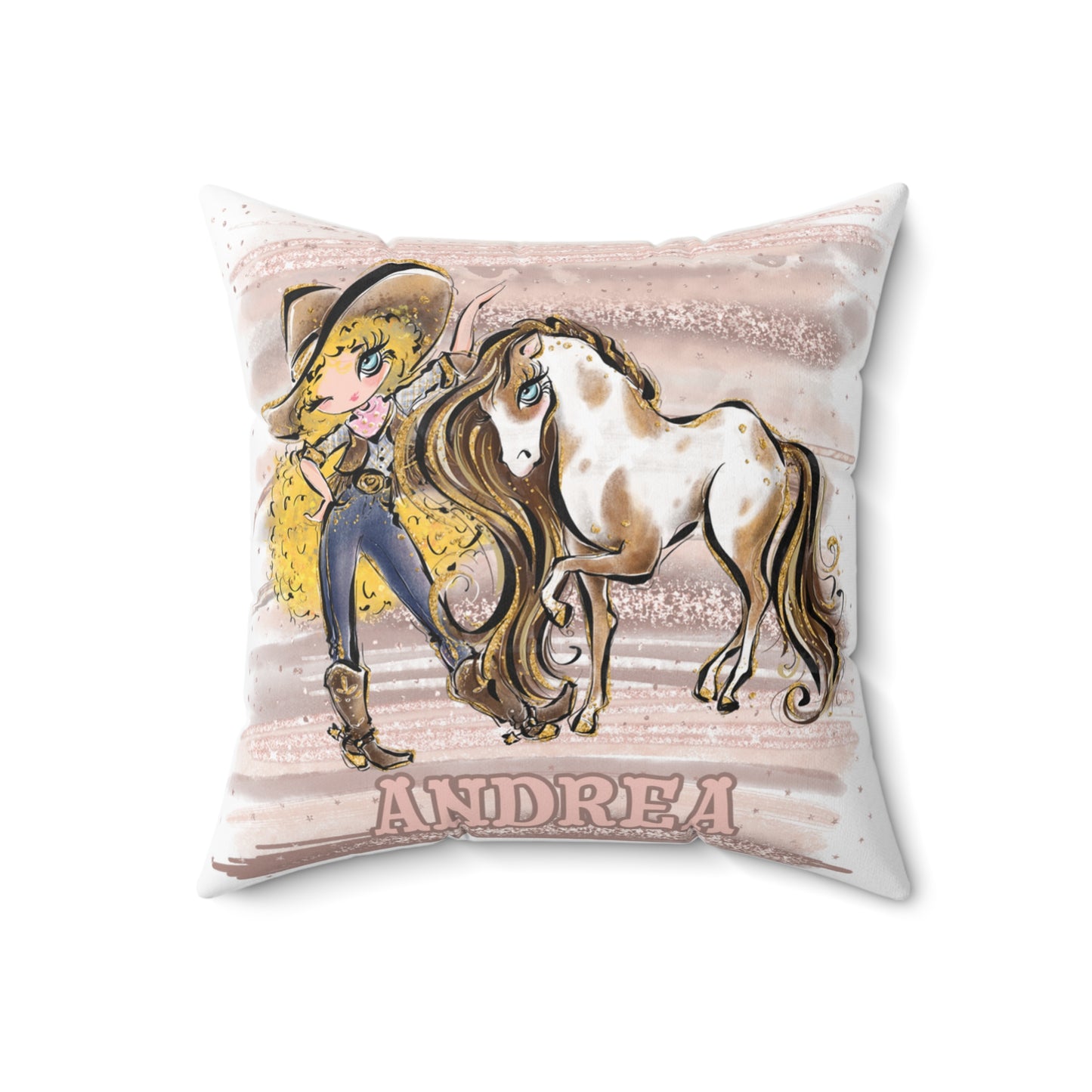 Personalised Cowgirl and Horse Cushion,  Blonde Curly Hair, Blue Eyes, Polyester Square Cushion, Christmas cushion