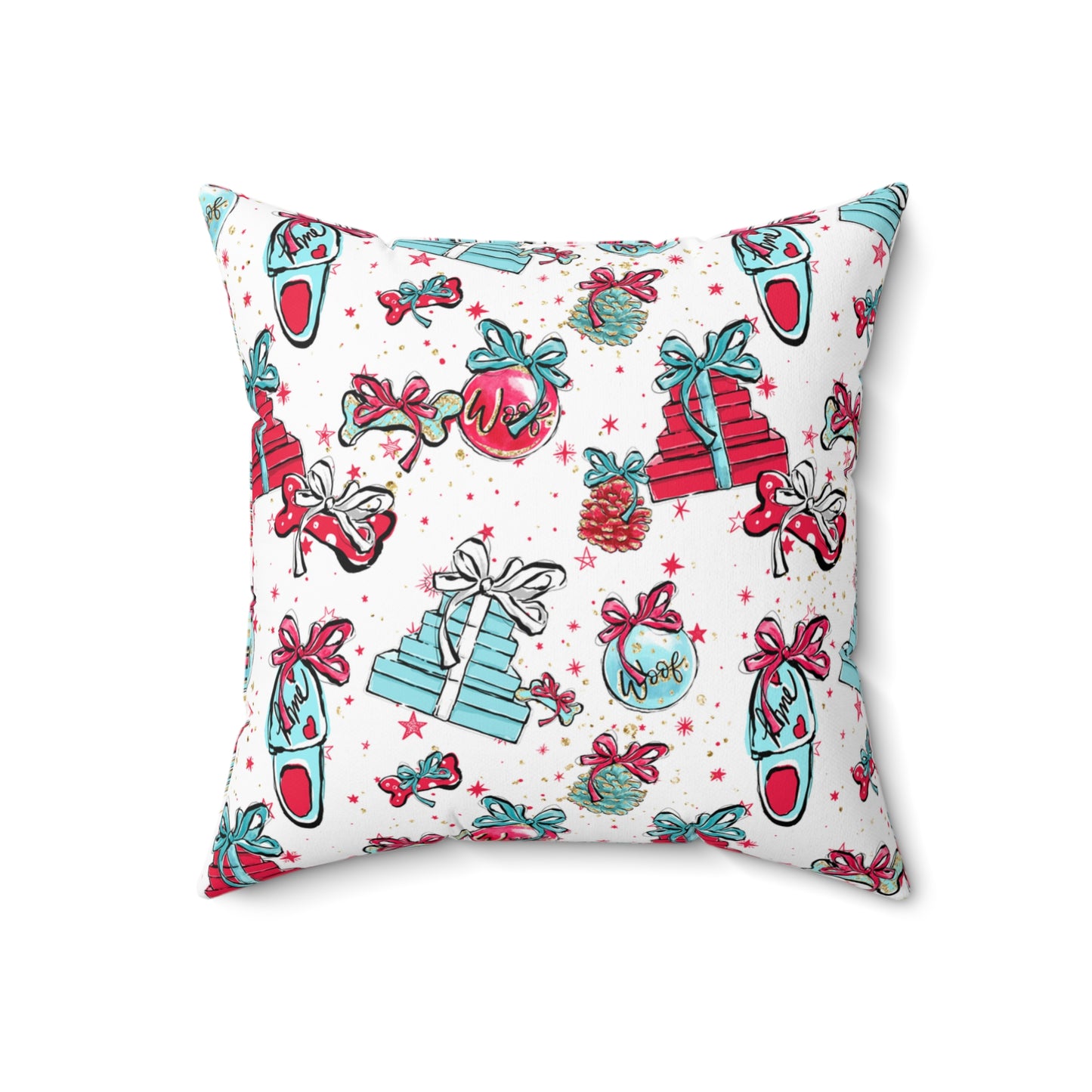 Spun Polyester Square Pillow, Doggie Presents Christmas Cushion