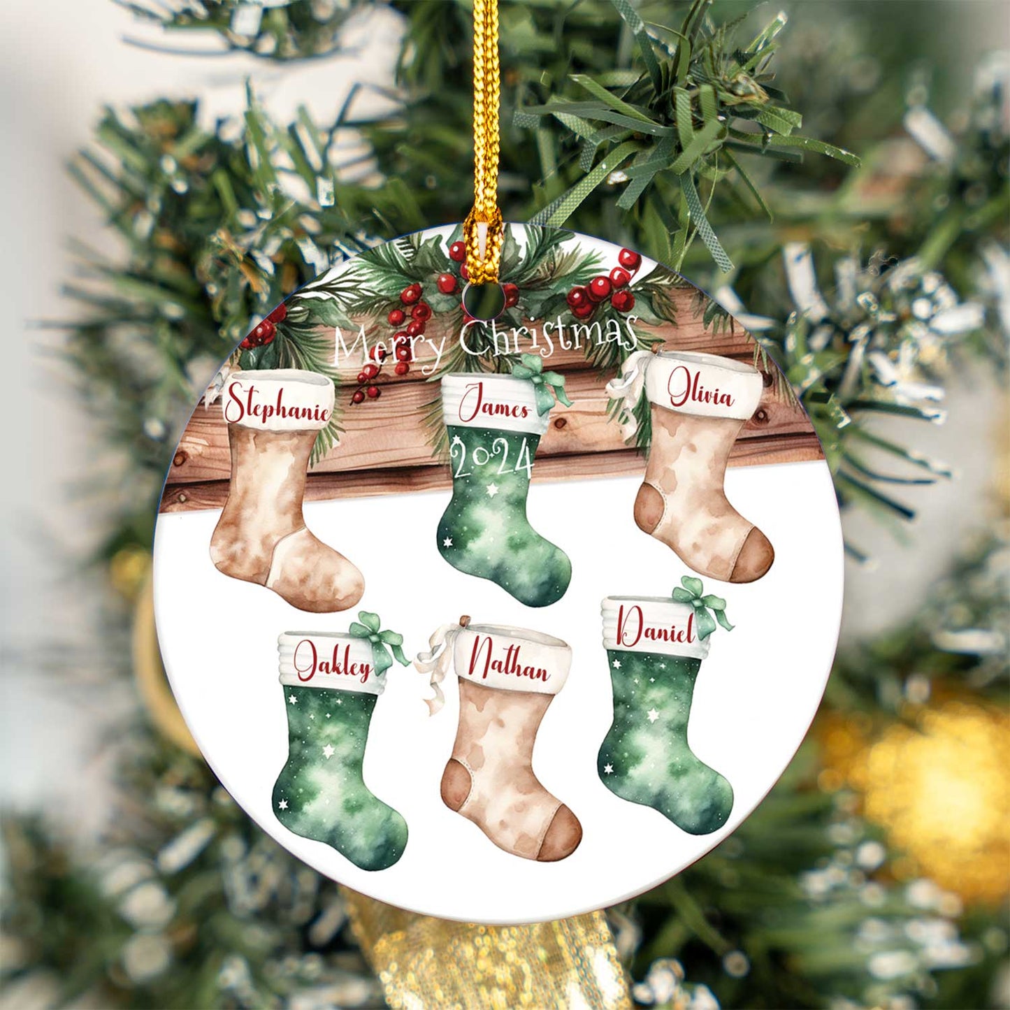 Personalised Stockings Christmas Ceramic Ornament