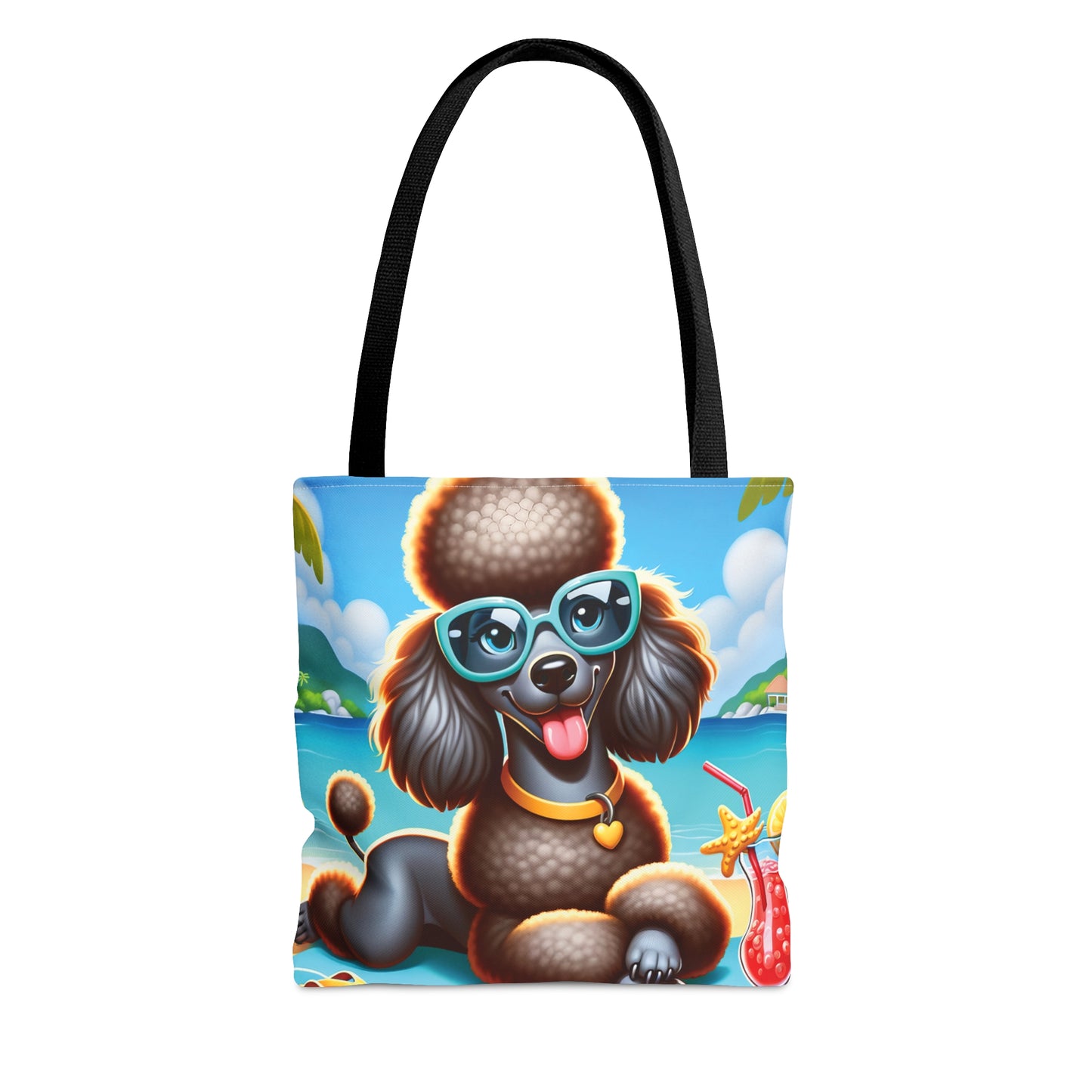 Tote Bag, Dog on Beach, Black Poodle, Tote bag, awd-1235