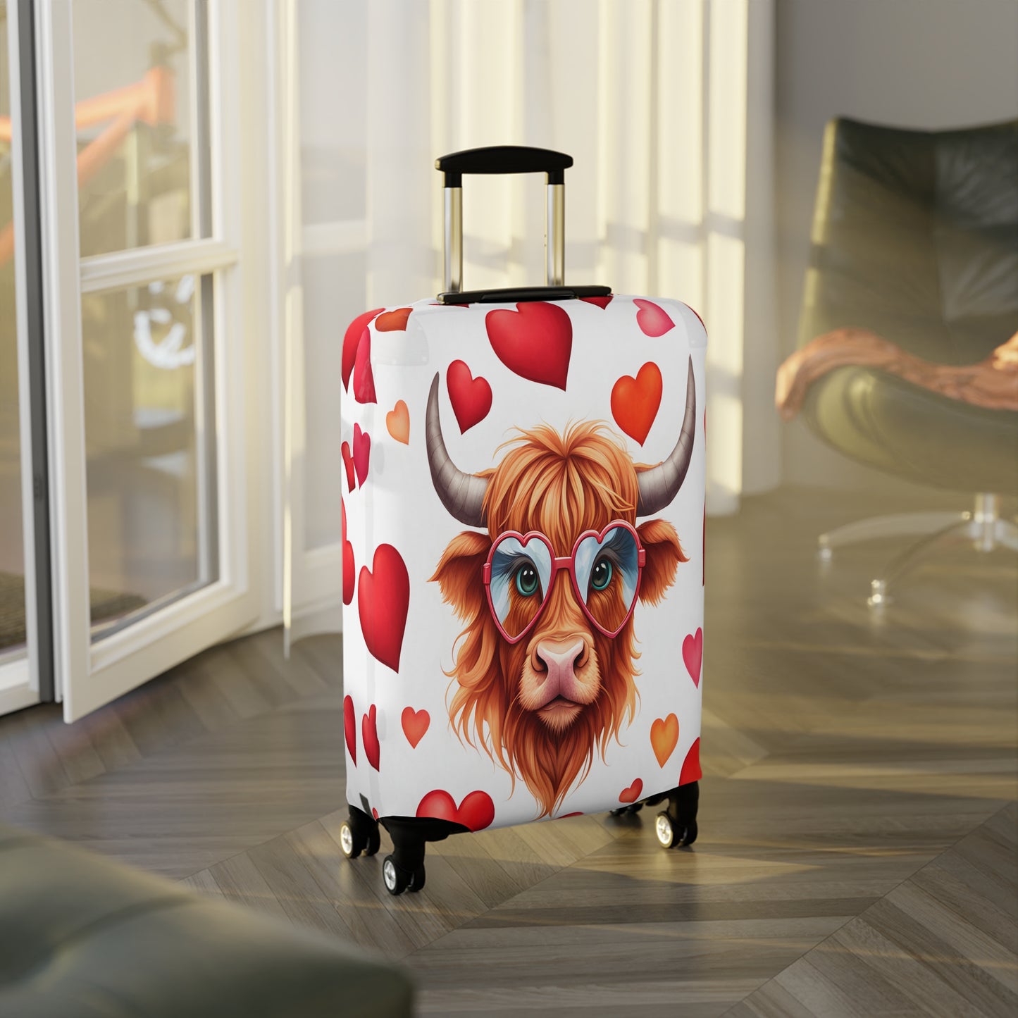 Luggage Cover, Highland Cow, Hearts, awd-239