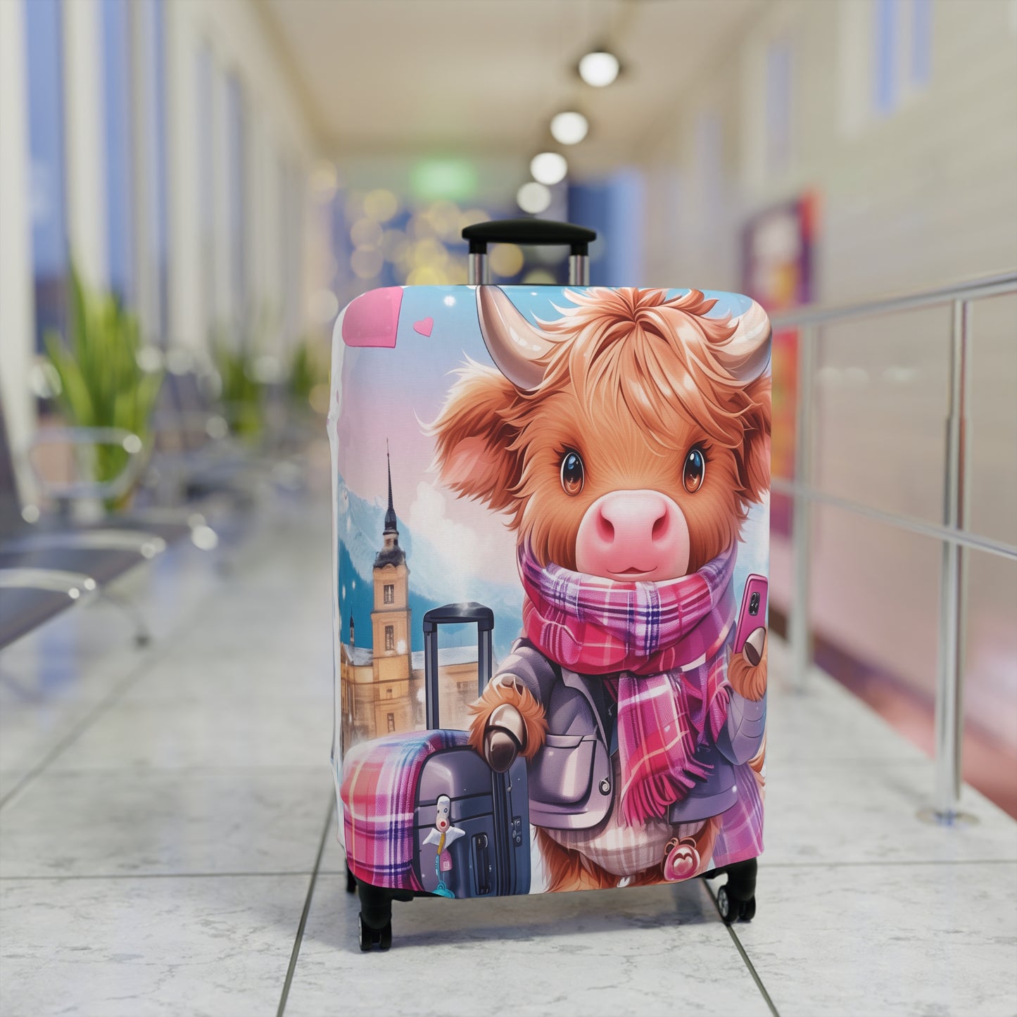 Luggage Cover, Travelling Highland Cow, awd-3023