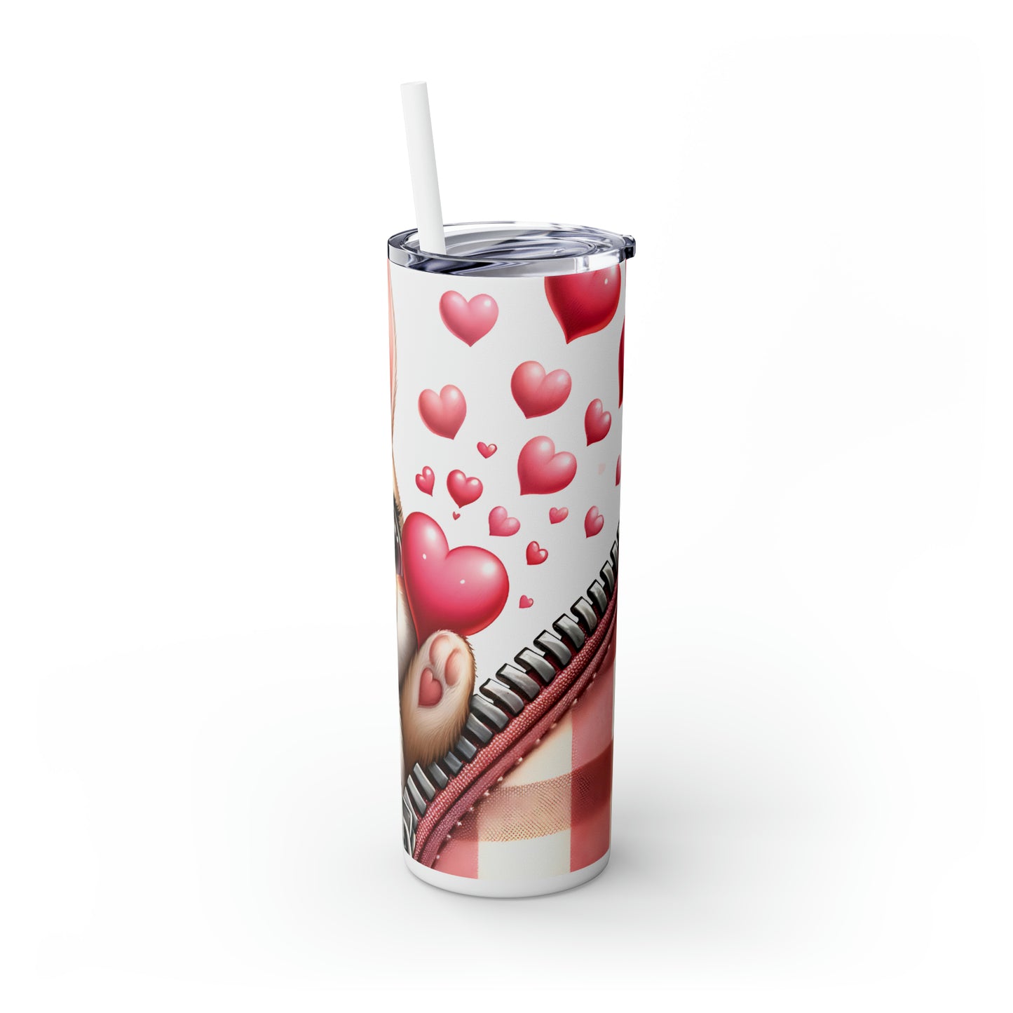 Skinny Tumbler with Straw, 20oz, Rabbit, Valentines Day