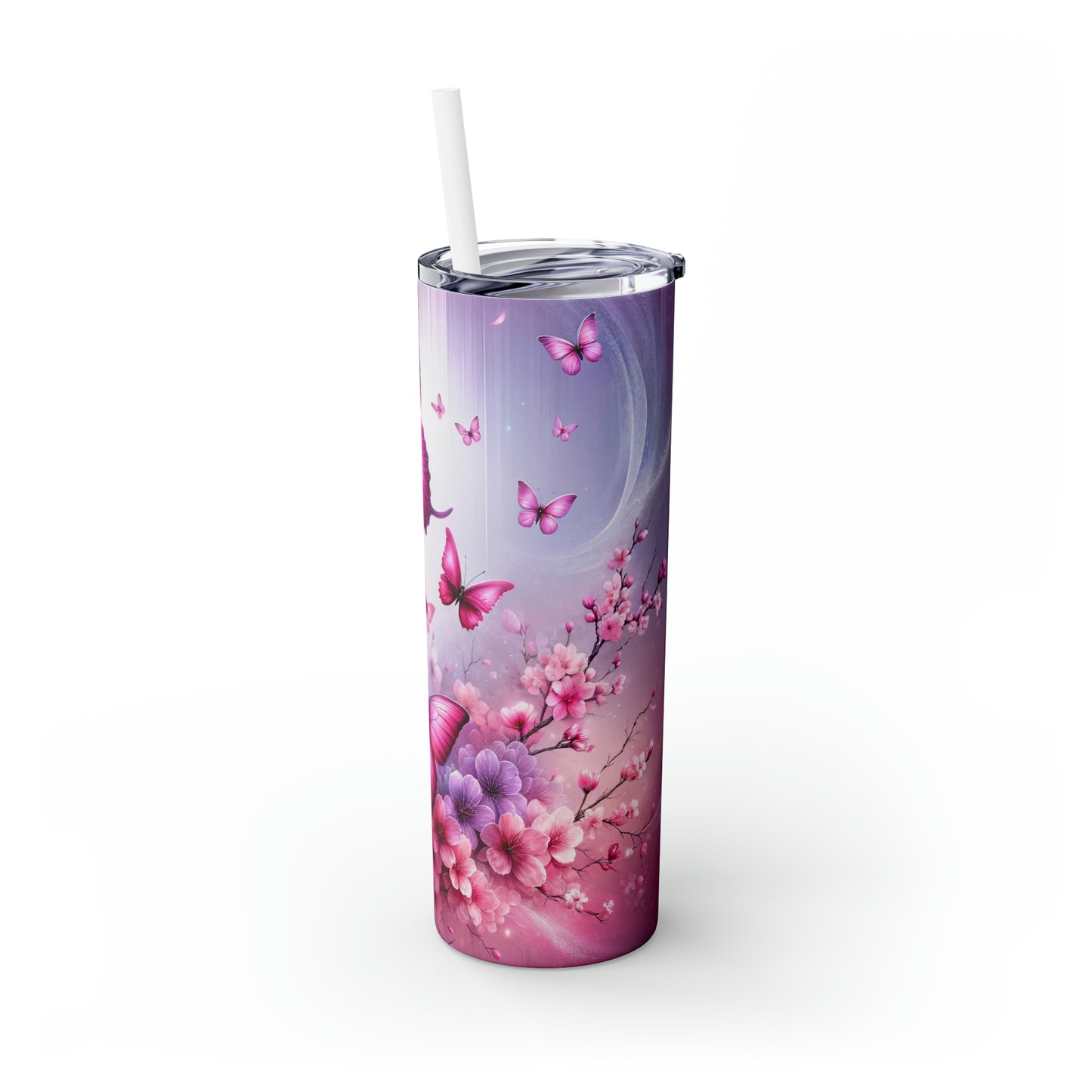 Skinny Tumbler with Straw, 20oz, Butterfly