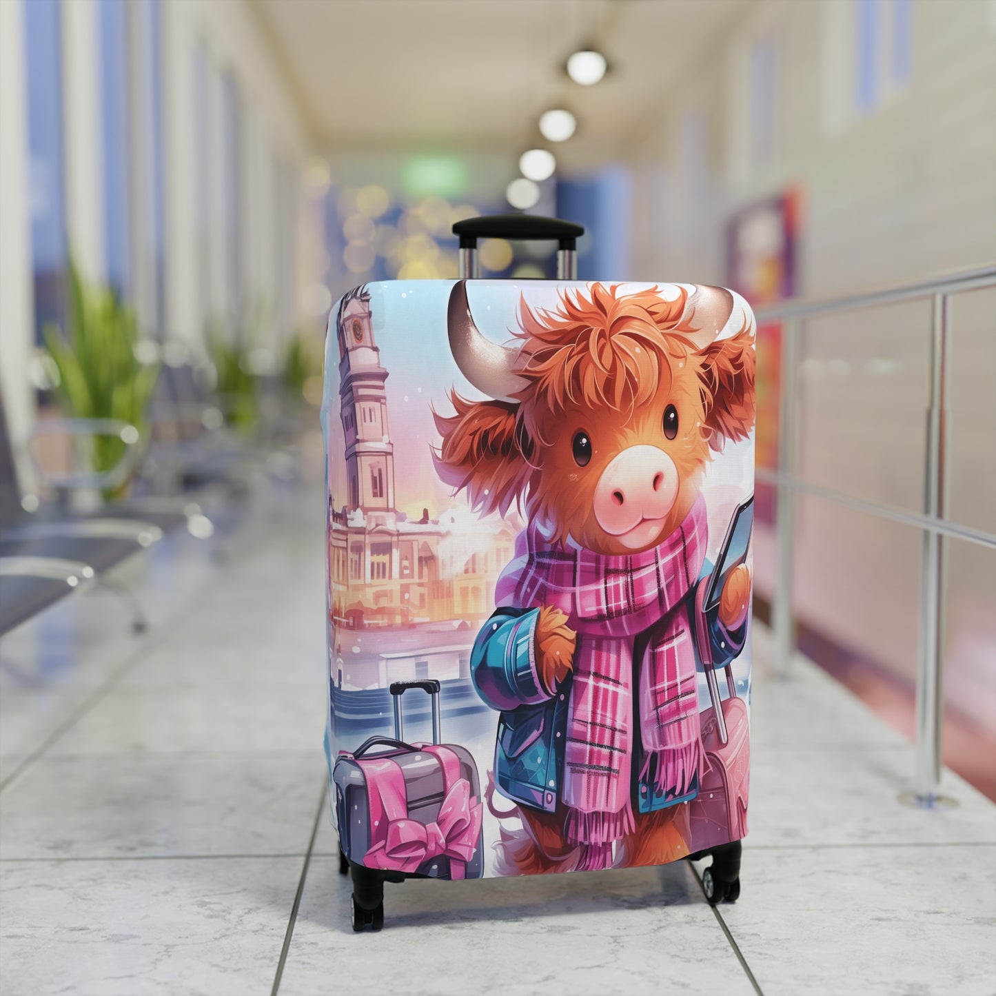 Luggage Cover, Travelling Highland Cow, awd-3024