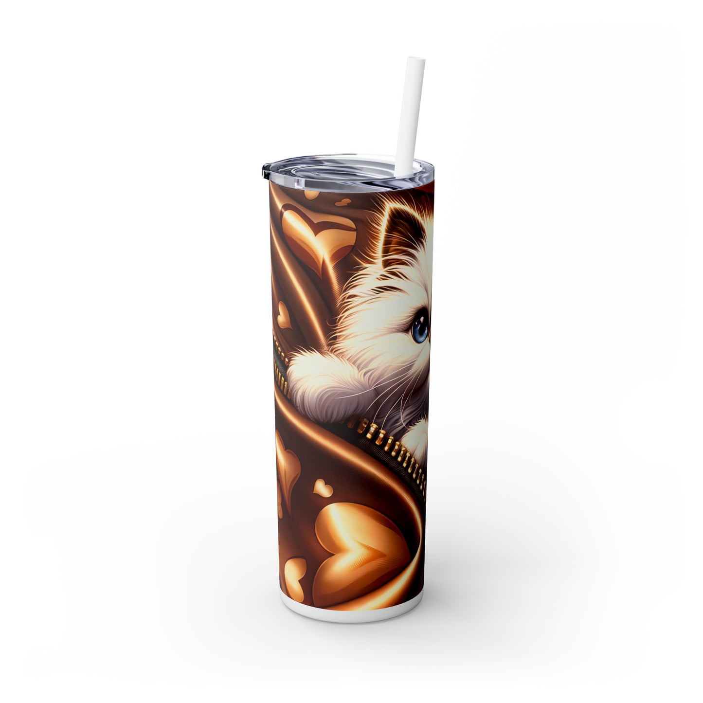 Skinny Tumbler with Straw, 20oz, Cat, Valentines Day, awd-935