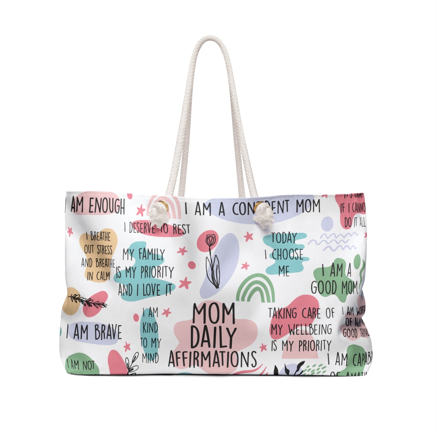 Personalised/Non-Personalised Weekender Bag, Mom Daily Affirmations, Large Weekender Bag, Beach Bag, Book Bag