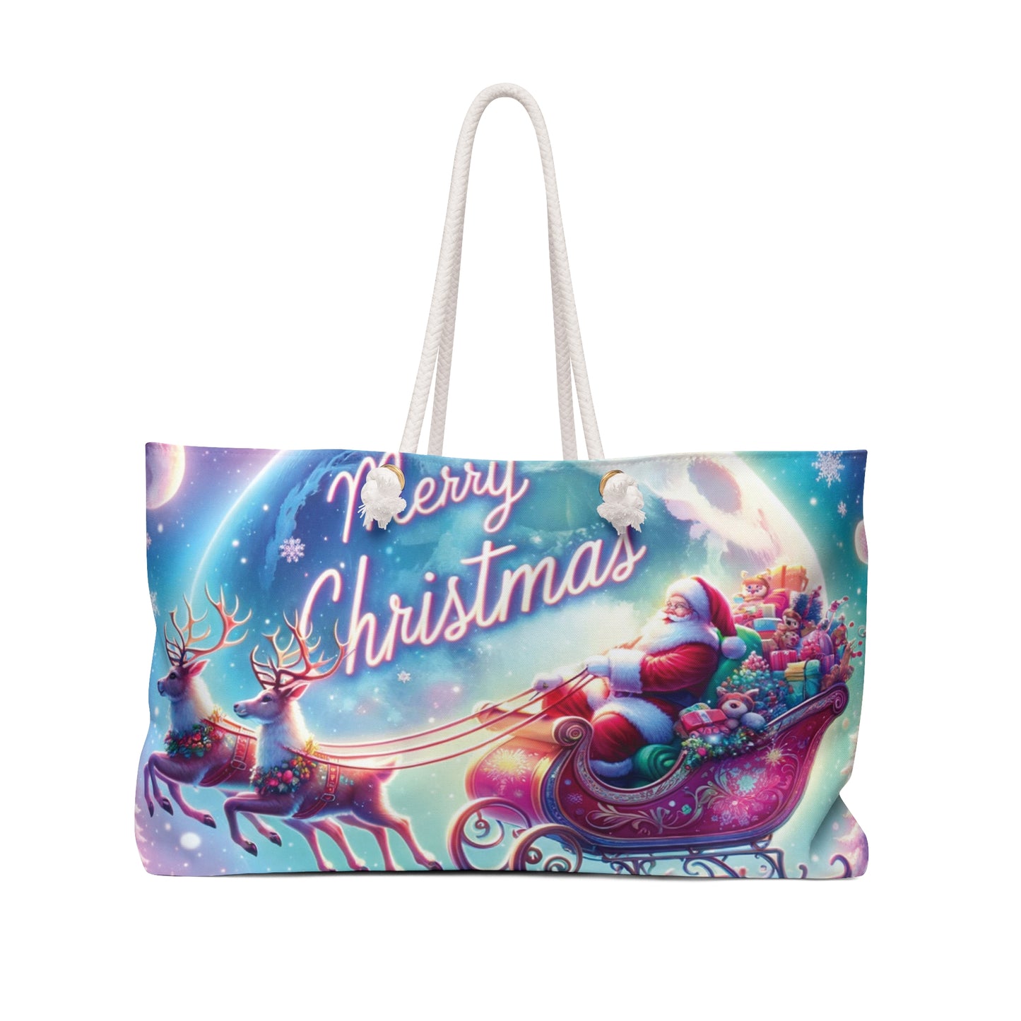 Personalised/Non-Personalised Weekender Bag, Santa, Merry Christmas, Large Weekender Bag, Beach Bag, Book Bag