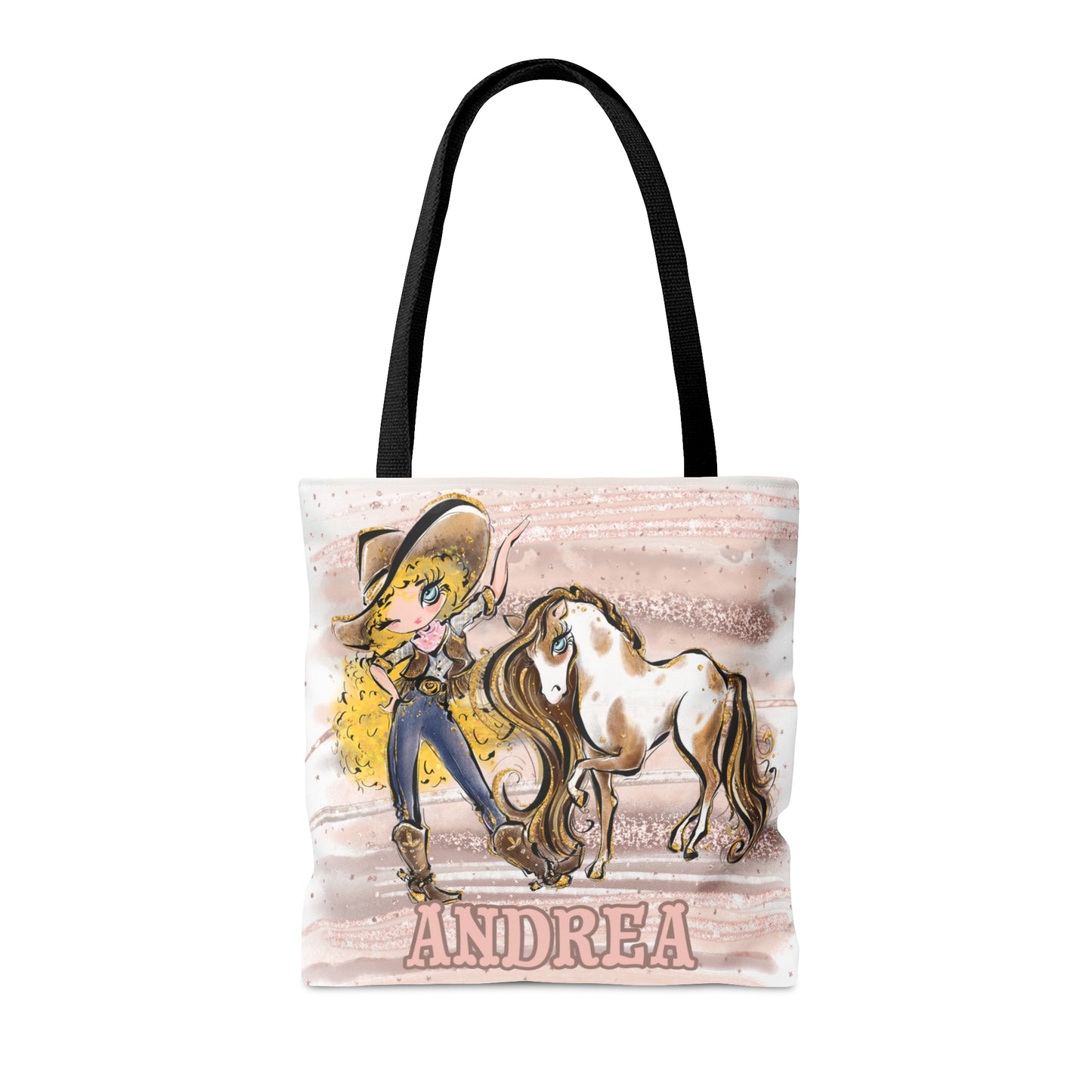 Personalised Tote Bag, Cowgirl & Horse, Blonde Curly Hair, Blue Eyes, Tote bag