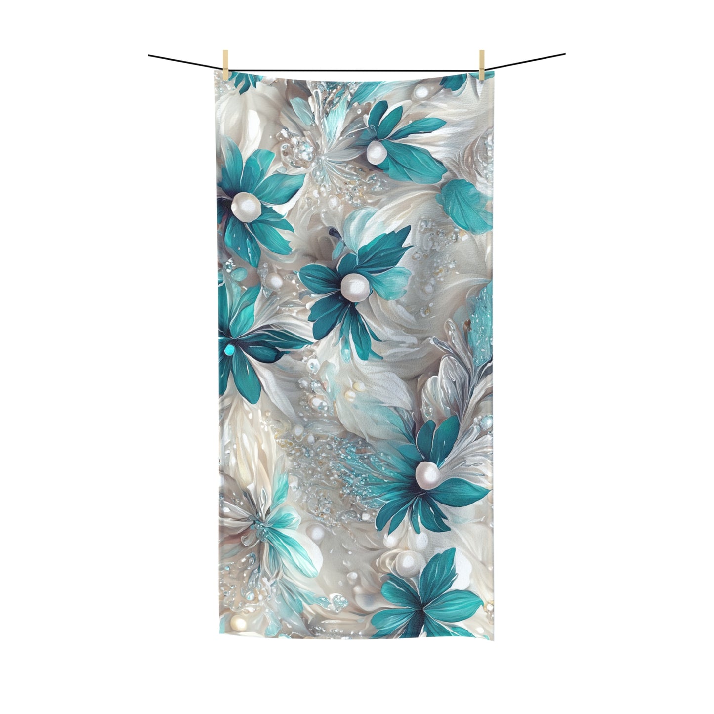 Beach Towel,  Turquoise Floral, Polycotton Towel