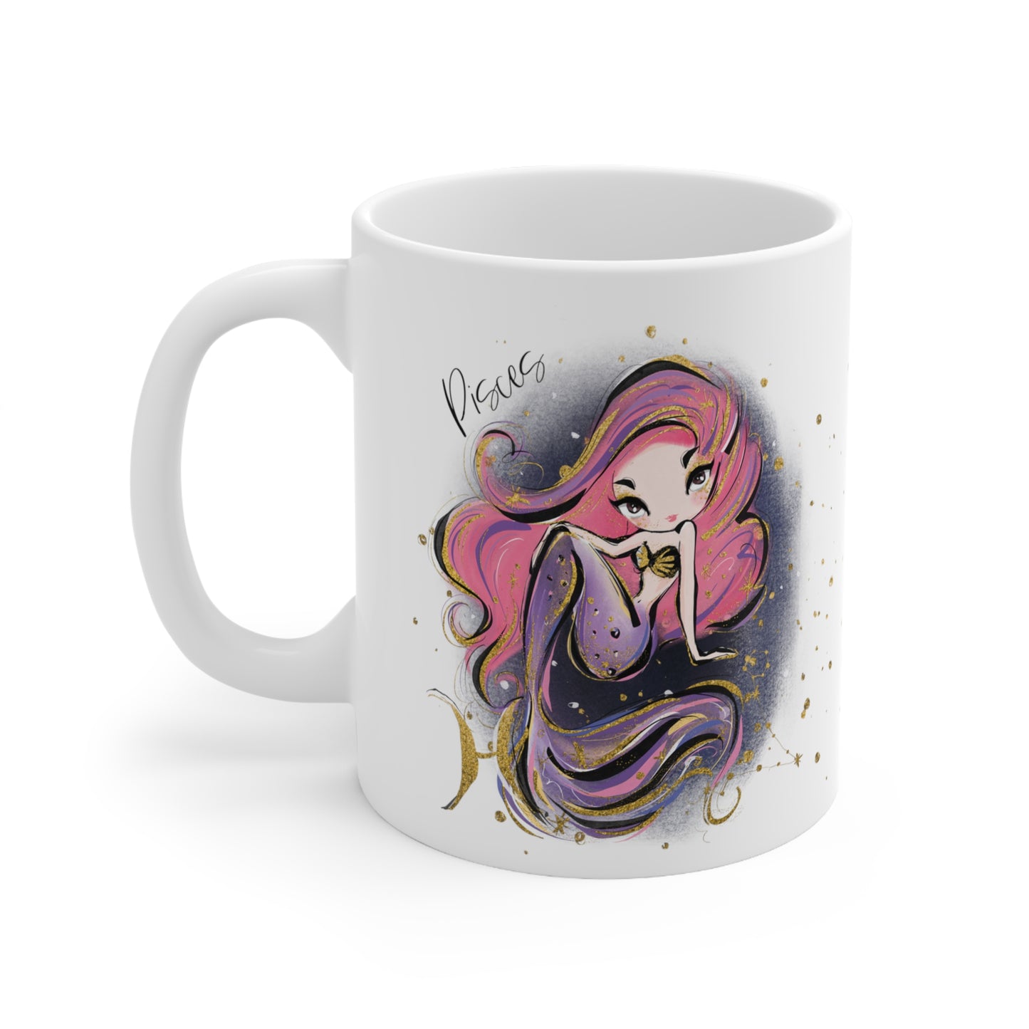 Personalised/Non Personalised Zodiac Sign, Pisces, Ceramic Mug 11oz