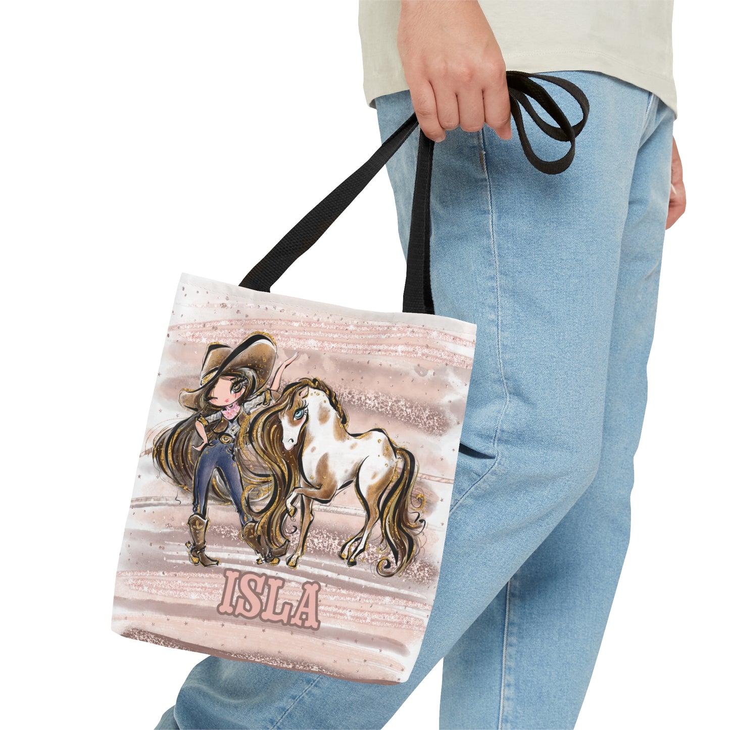 Personalised Tote Bag, Cowgirl & Horse, Brown Hair, Brown Eyes, Tote bag