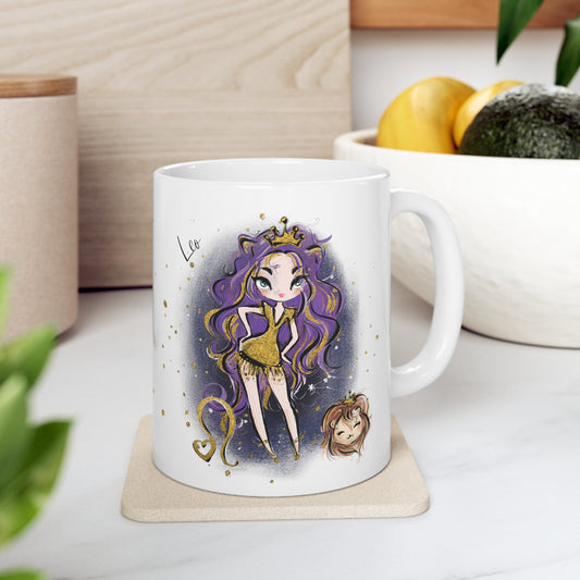 Personalised/Non Personalised Zodiac Sign, Leo, Ceramic Mug 11oz