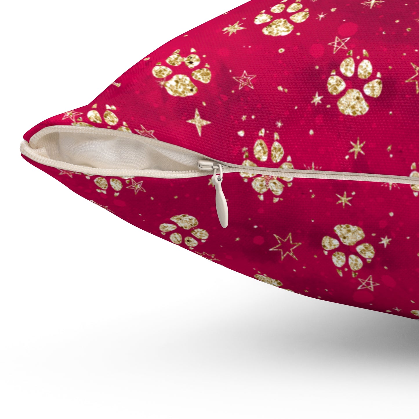 Spun Polyester Square Pillow, Doggie Red Paws Christmas Cushion