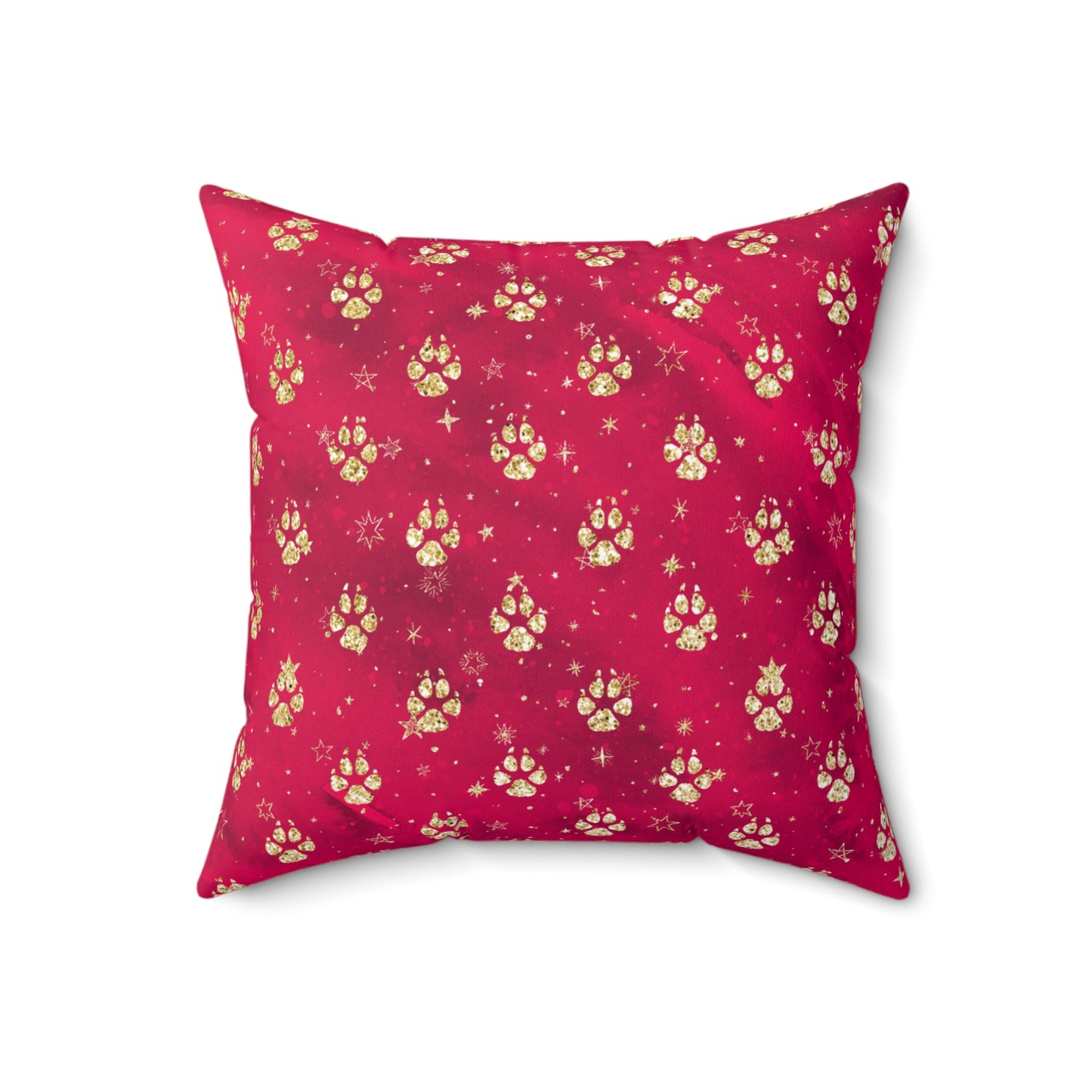 Spun Polyester Square Pillow, Doggie Red Paws Christmas Cushion