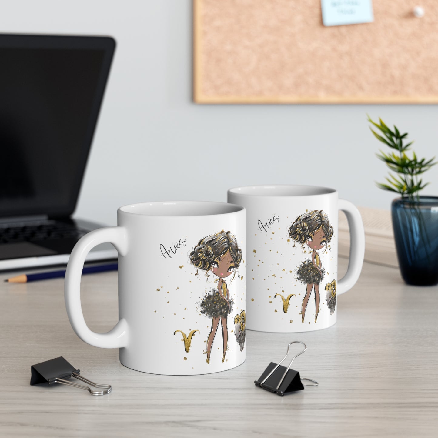 Personalised/Non Personalised Zodiac Sign, Aries, Ceramic Mug 11oz Brunette Hair - Olive Skin - Brown Eyes