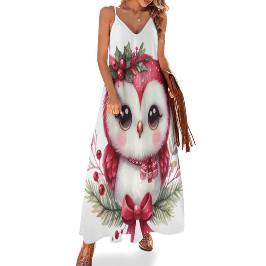 Christmas Owl Spaghetti Strap Ankle-Length Dress Long dress