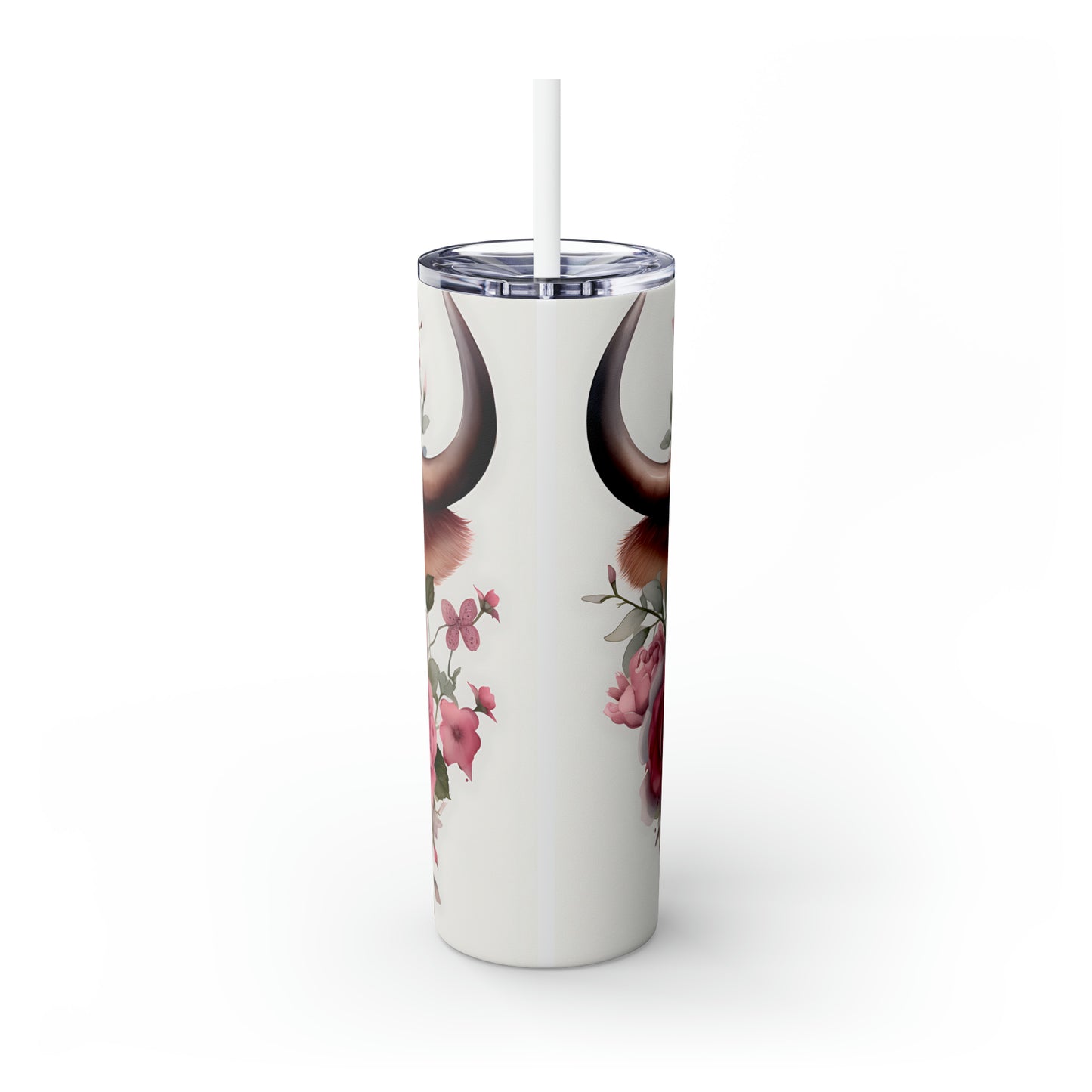 Skinny Tumbler with Straw, 20oz Highlander Cow