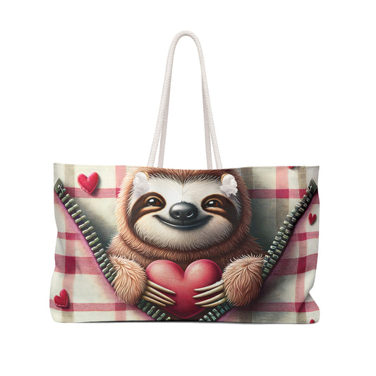 Personalised/Non-Personalised Weekender Bag, Cute Sloth, Zipper, Valentines Day, Large Weekender Bag, Beach Bag, Book Bag