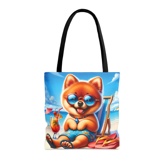 Tote Bag, Dog on Beach, Pomeranian in shorts, Tote bag, awd-1232