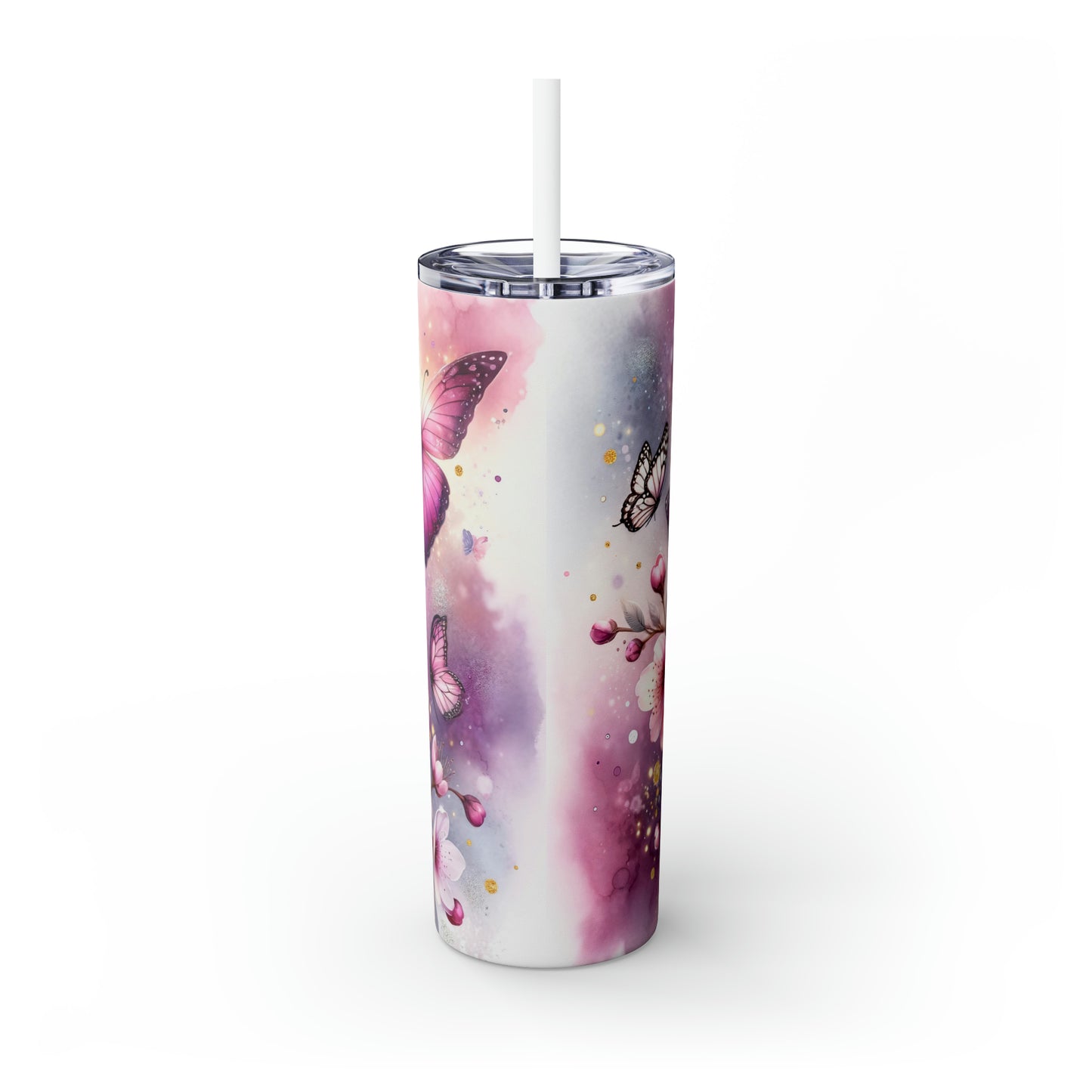 Skinny Tumbler with Straw, 20oz, Butterfly