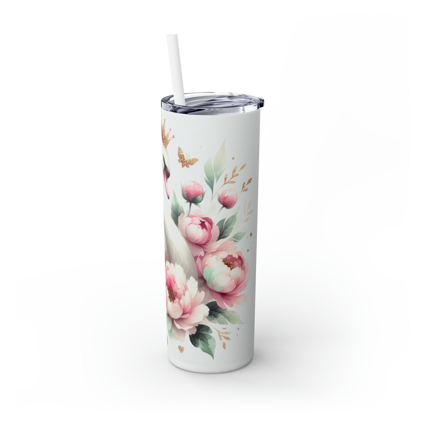 Skinny Tumbler with Straw, 20oz, Swan Princess