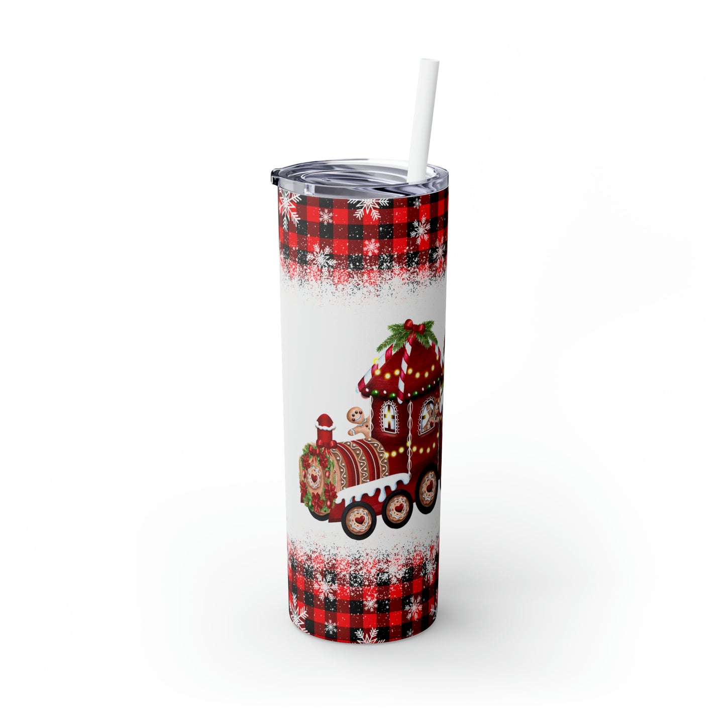 Skinny Tumbler with Straw, 20oz, Christmas Train, awd-034