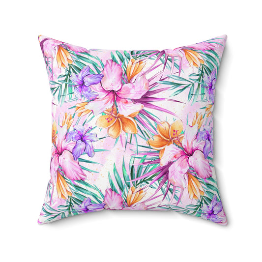 Spun Polyester Square Pillow, Summer Floral Cushion