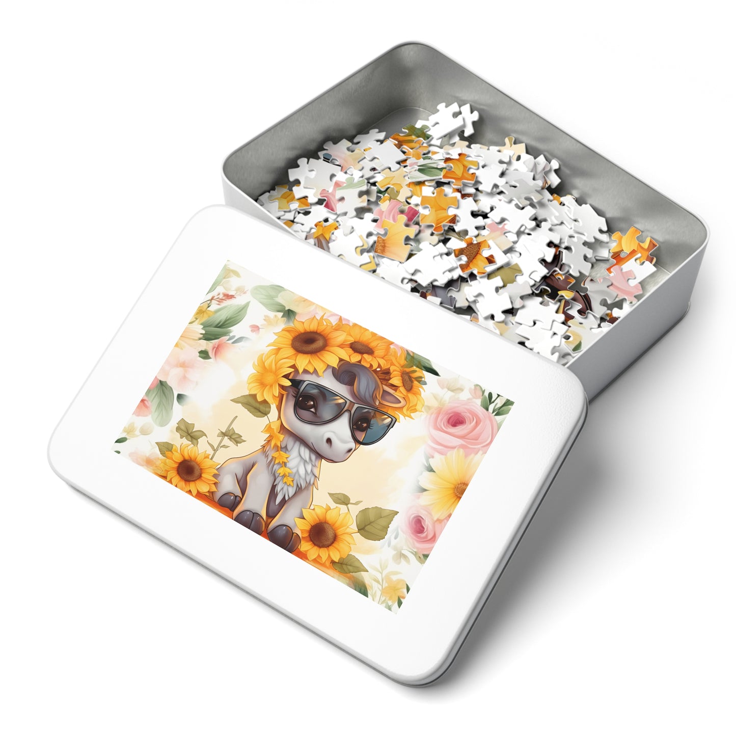 Puzzle, Donkey, Sunflowers, Personalised/Non-Personalised (30, 110, 252, 500,1000-Piece) awd-655