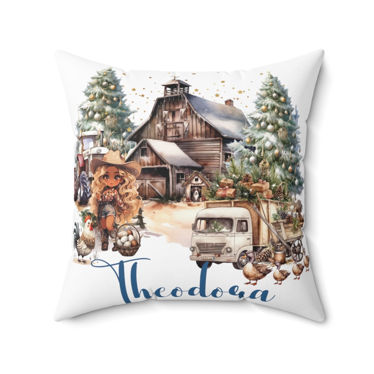 Personalised Country Cowgirl Christmas Cushion, Polyester Square Cushion, Christmas cushion