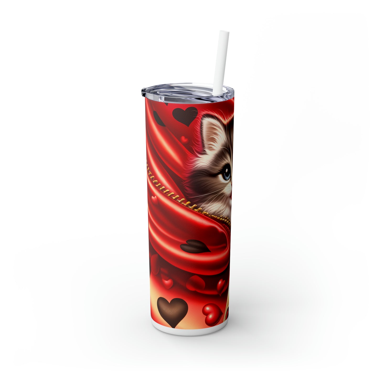 Skinny Tumbler with Straw, 20oz, Cat, Valentines Day, awd-867