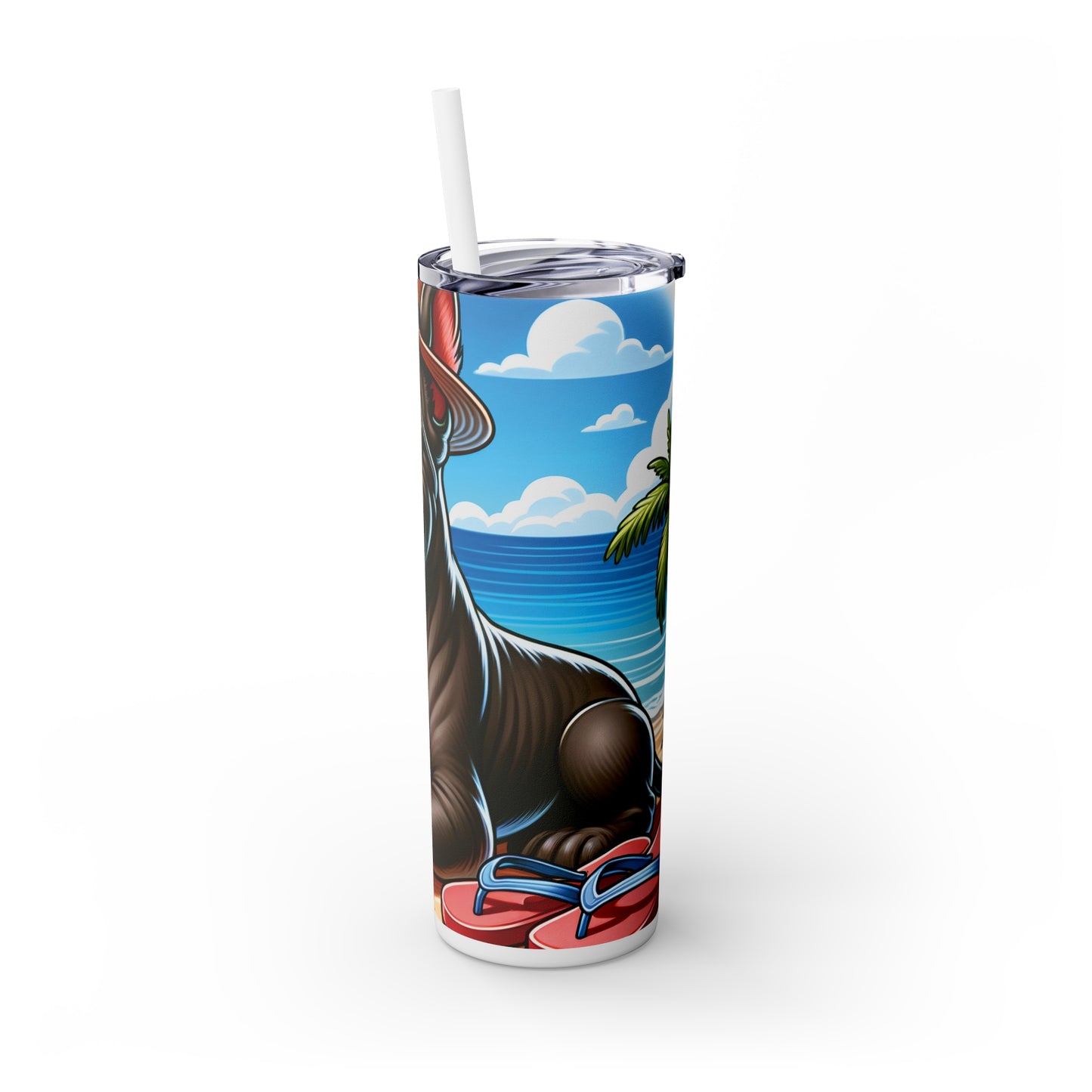 Skinny Tumbler with Straw, 20oz, Dog on Beach, Cane Corso, awd-1202