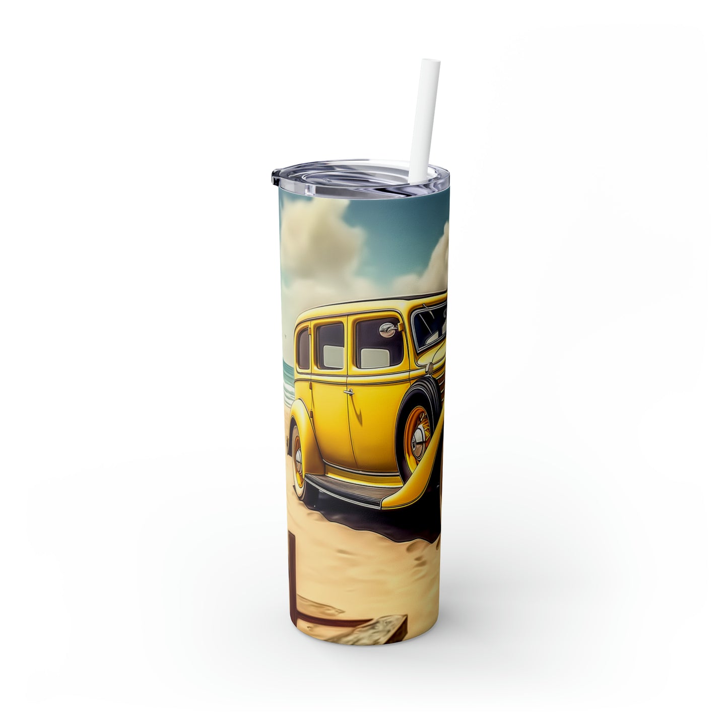 Skinny Tumbler with Straw, 20oz, Vintage Car