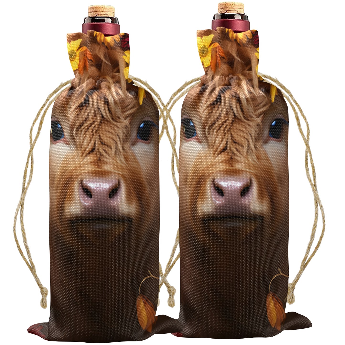 Highland Cow awd48 Linen Wine Bottle Bag