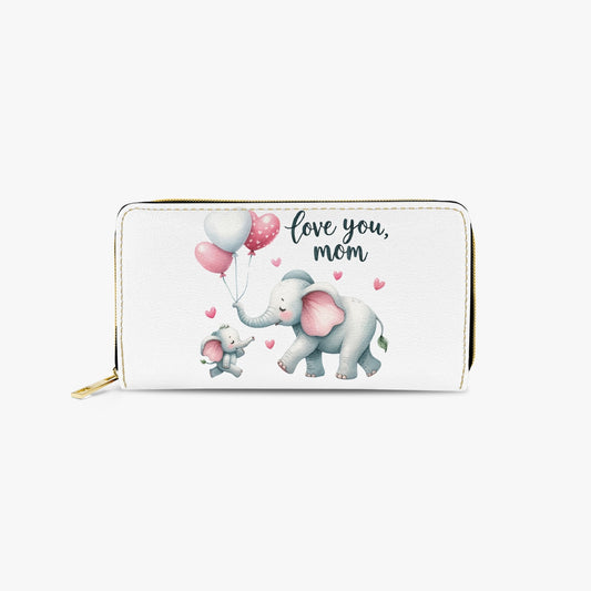 Long Type Zipper Purse - Elephant, Love You Mom