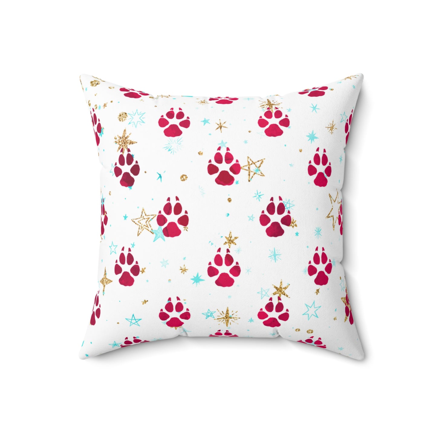 Spun Polyester Square Pillow, Doggie Paws Christmas Cushion