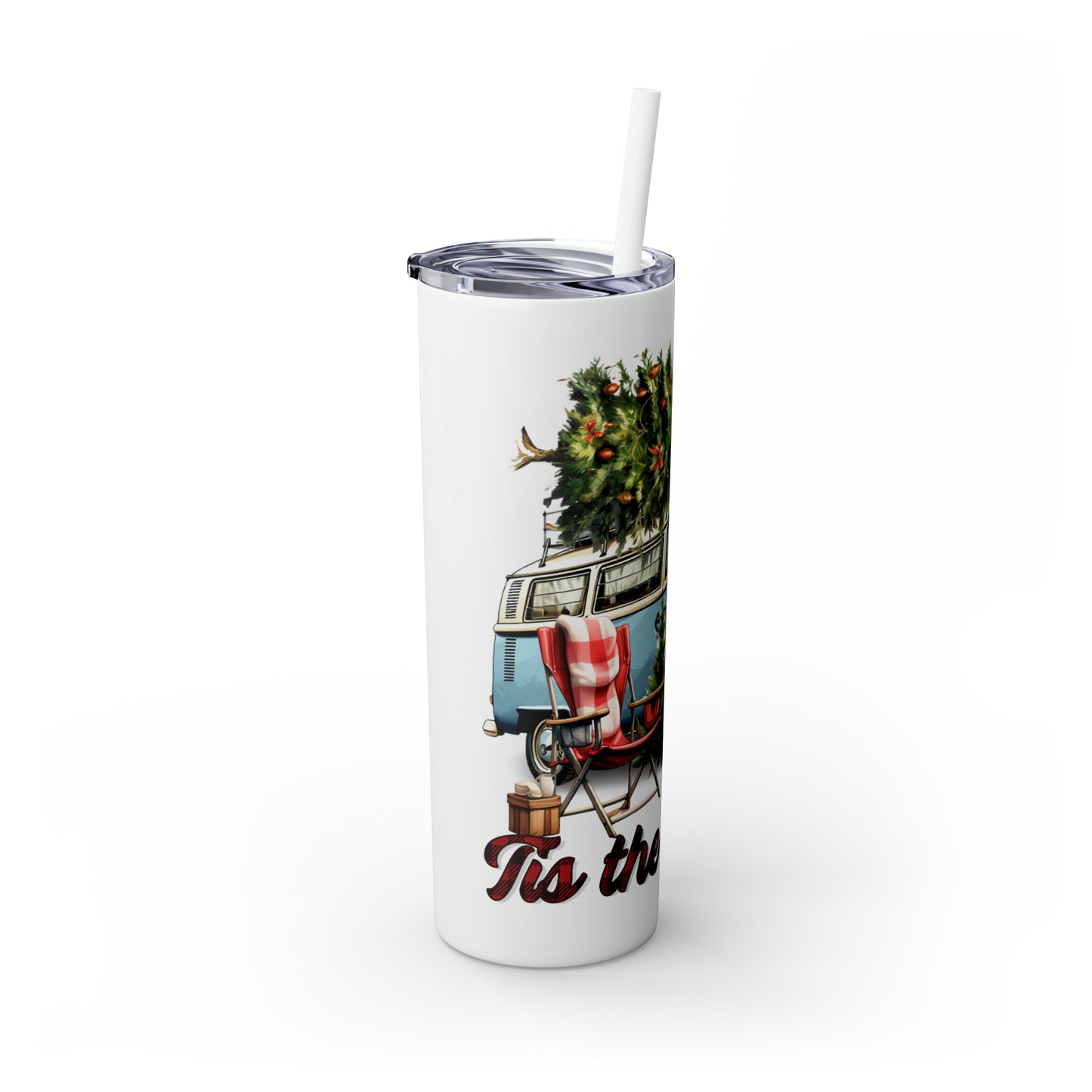 Skinny Tumbler with Straw, 20oz, Christmas Combi Van, Tis the Season, awd-821